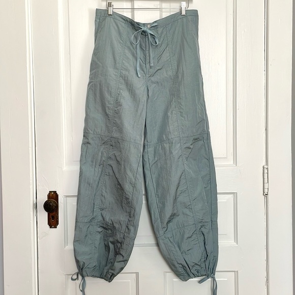 Cotton Candy Pants - Cotton Candy Sage Drawstring Wide-Leg Cargo Pants